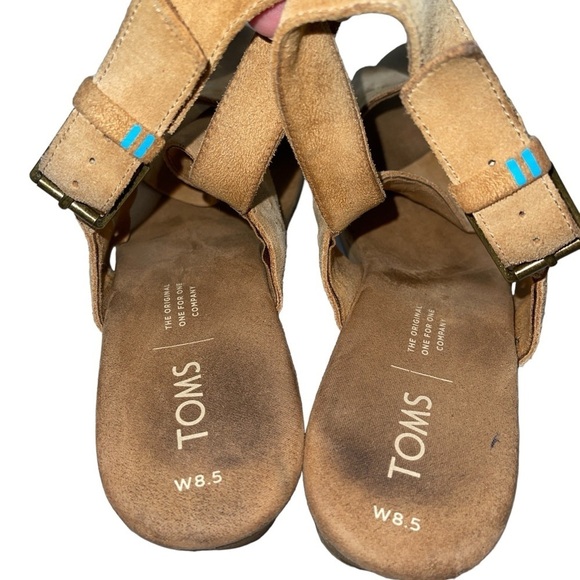 TOMS Women's Sandals Size 8.5 Tan Suede "Ibiza" Platform Buckle Close Open Toe - Picture 6 of 13